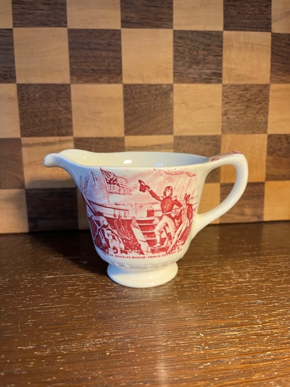 Red Transferware The Star Spangled Banner Frances Scott Key Scene Pitcher